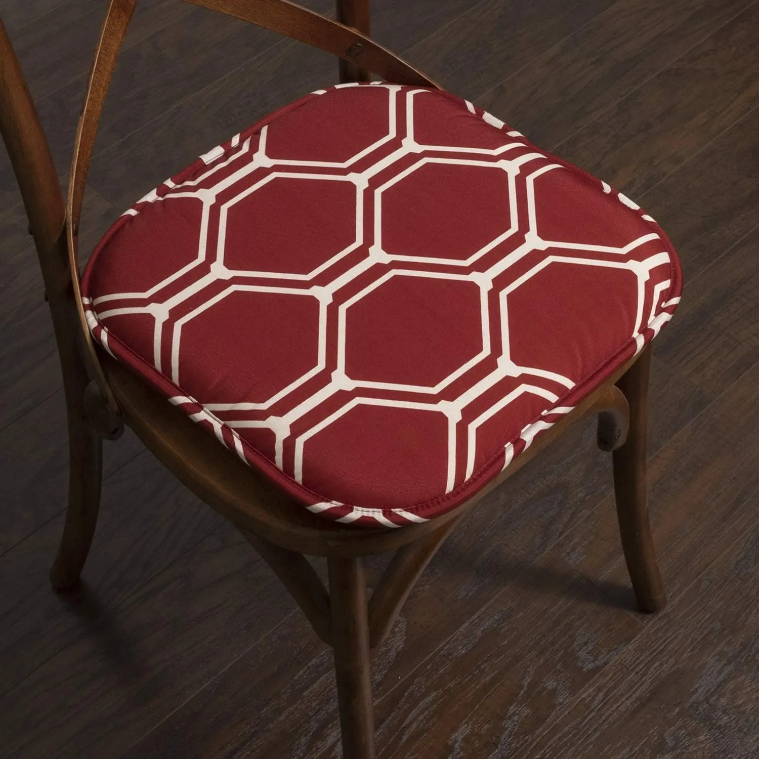 Sweet Home Collection Chair Cushion Memory Foam Pads Honeycomb Pattern Slip Non Skid Rubber Back Rounded Square 16" x 16" Seat Cover, 2 Pack, Mirage Wine/White 2 Count