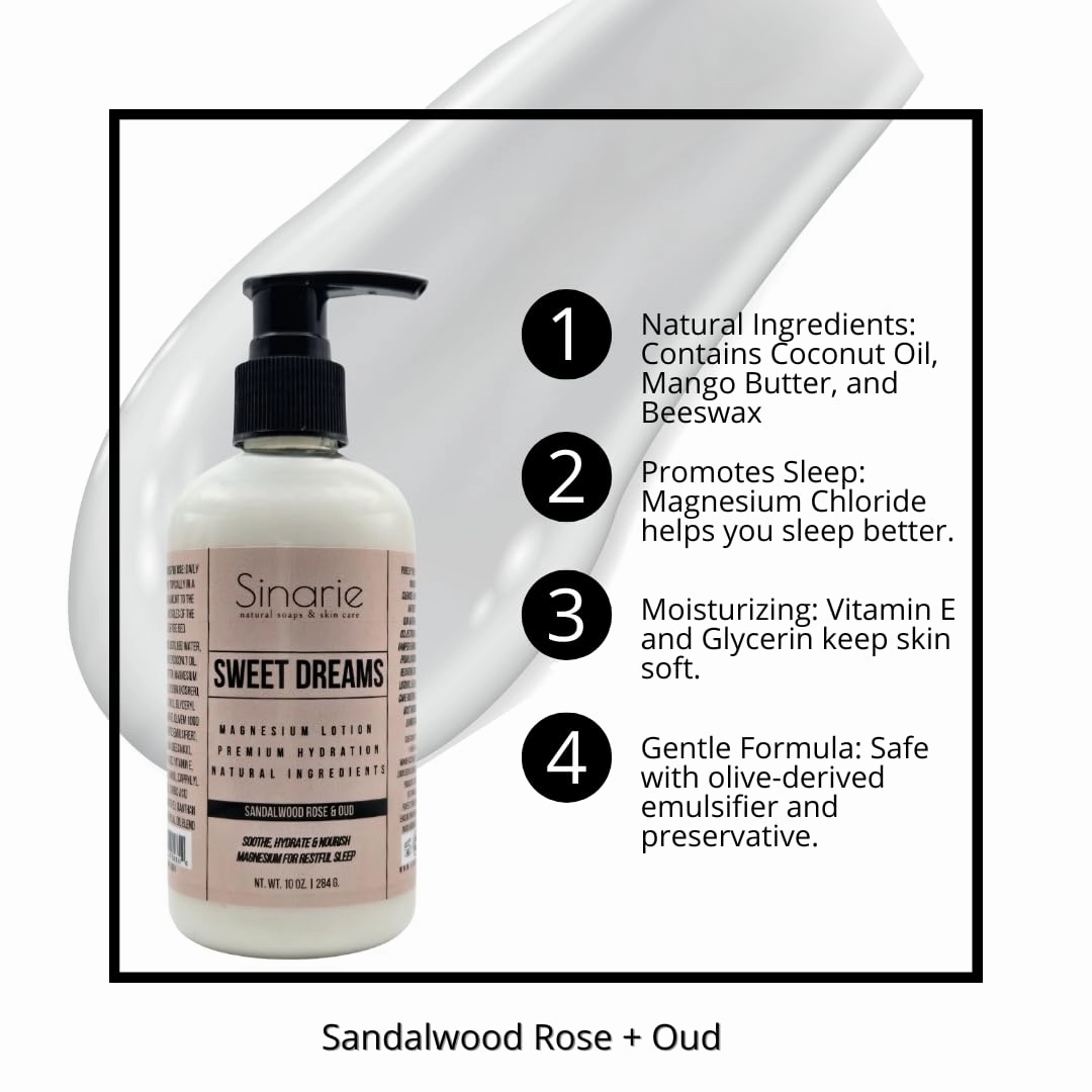 Sweet Dreams Magnesium Lotion - 10 oz | Hydrating & Soothing Body Lotion for All Skin Types | Natural Magnesium Enriched Moisturizer (10 oz., Sandalwood Rose   Oud)