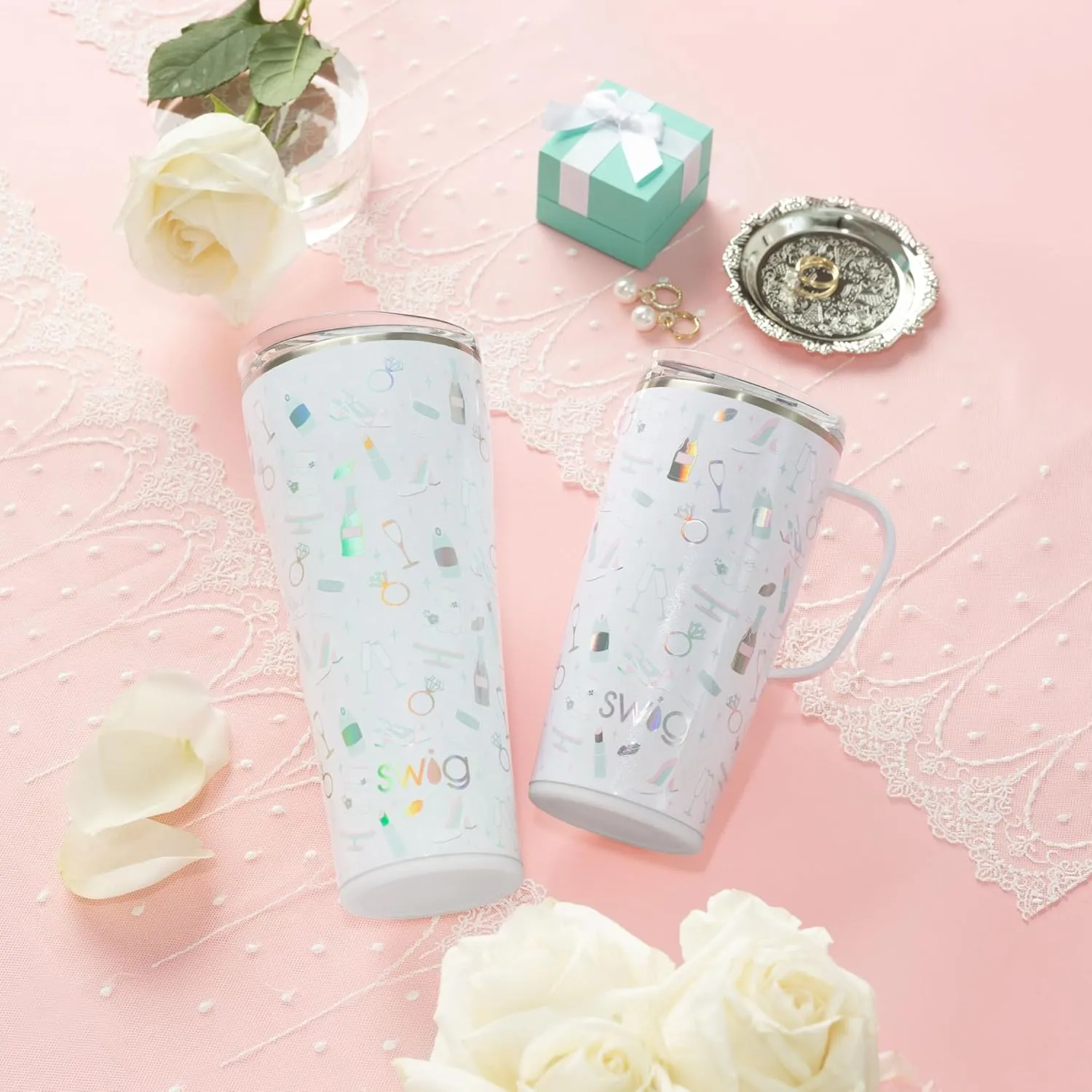 Swig Life 22oz Insulated Tumbler, Travel Coffee Tumbler with Lid, Cup Holder Friendly Travel Coffee Mug, Stainless Steel Thermos (Bride to Be)