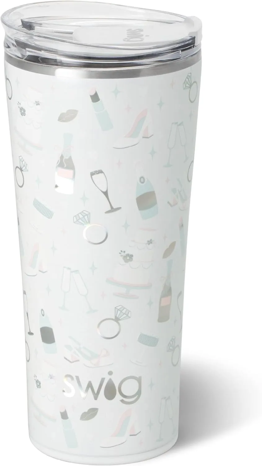 Swig Life 22oz Insulated Tumbler, Travel Coffee Tumbler with Lid, Cup Holder Friendly Travel Coffee Mug, Stainless Steel Thermos (Bride to Be)