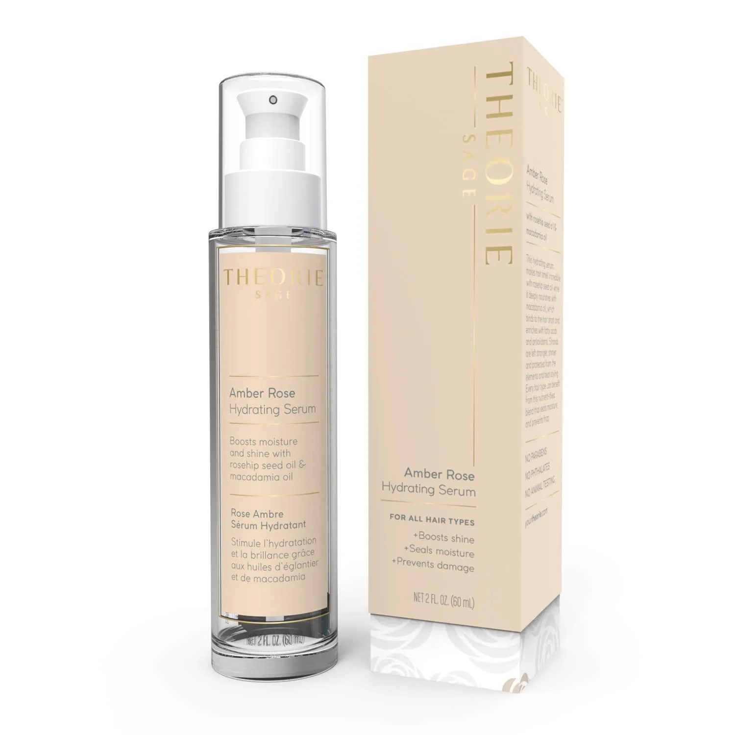 Theorie Amber Rose Hydrating Hair Serum - Boosts Moisture and Shine - Irresistible Scent of Rose, Jasmine & Amber - Suited for All Hair Types, Spray Bottle - 60mL