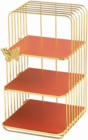 Three-Tier Cosmetic Organizer Shelf with Gold Rim, Perfume, Lipstick & Skincare Storage Box for Dressing Table, Bathroom, and Desktop