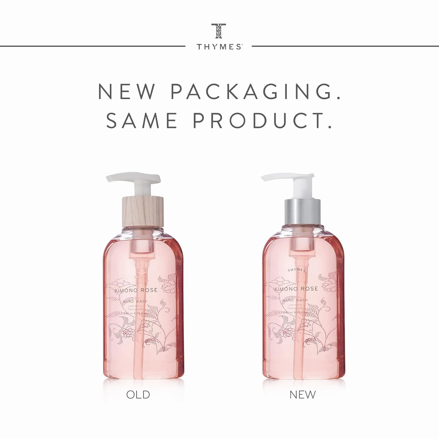 Thymes Moisturizing Hand Wash Soap with Pump - Luxury Hand Soap Gently Cleanses & Moisturizes - Skin Care with Glycerin & Noni fruit - Classic, Floral Fragrance (Kimono Rose, 8.25 oz)