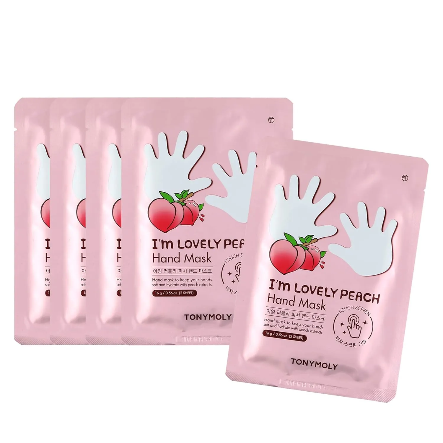 TONYMOLY I'm Lovely Peach, Hand Mask for Dry Skin, Hydrating, Moisturizing Plum, Peach, Honeysuckle Extract, 5pk