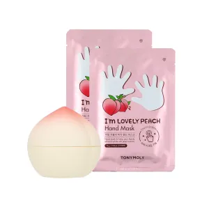 TONYMOLY Peachy Keen Hand Care Set – Hydrating & Anti-Aging Hand Mask   Nourishing Peach Hand Cream for Soft, Smooth Hands – Touchscreen-Friendly Gloves