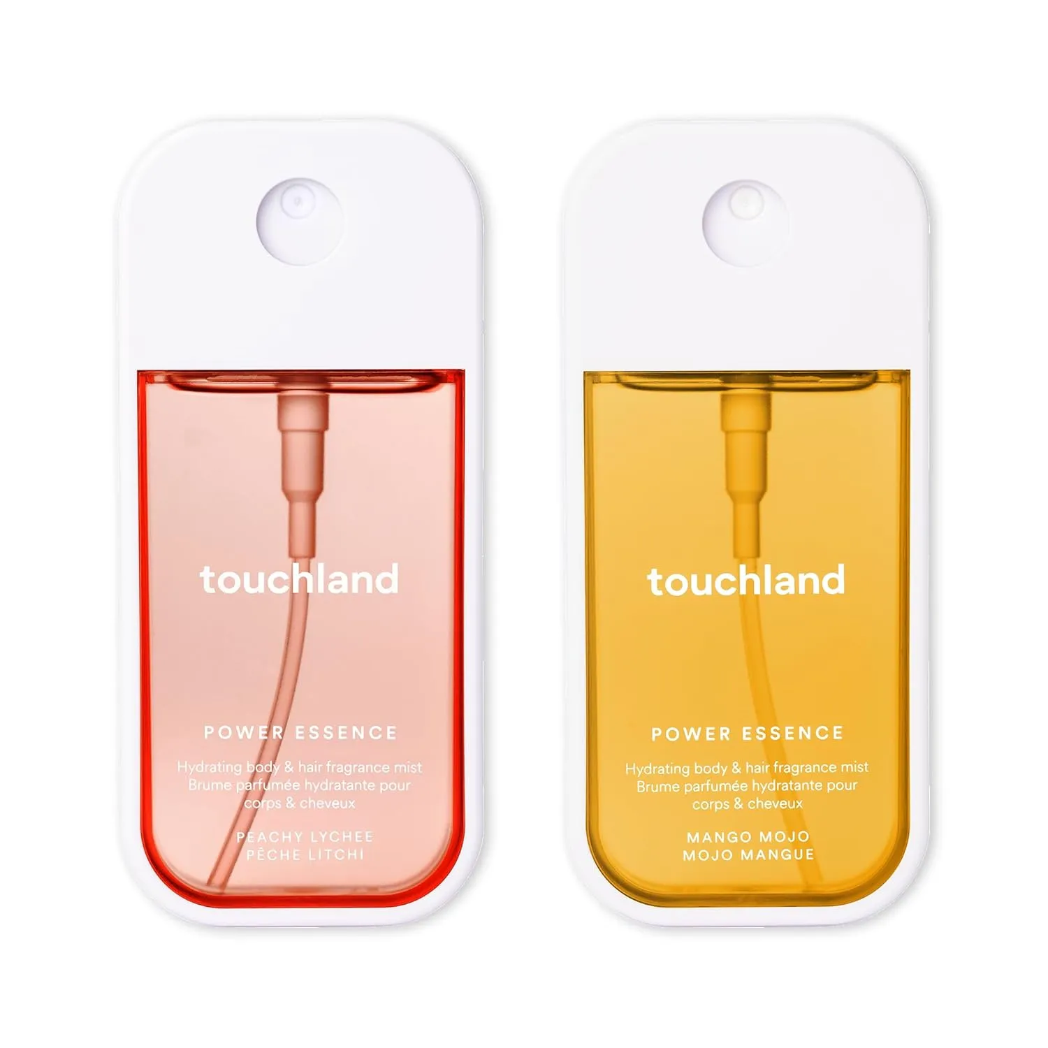 Touchland Power Essence Hydrating Body & Hair Fragrance, SUNSET SORBET DUO (Peachy Lychee  Mango Mojo), 2 FL. OZ. Travel Size Body Mist (Set of 2)