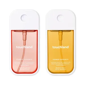 Touchland Power Essence Hydrating Body & Hair Fragrance, SUNSET SORBET DUO (Peachy Lychee  Mango Mojo), 2 FL. OZ. Travel Size Body Mist (Set of 2)