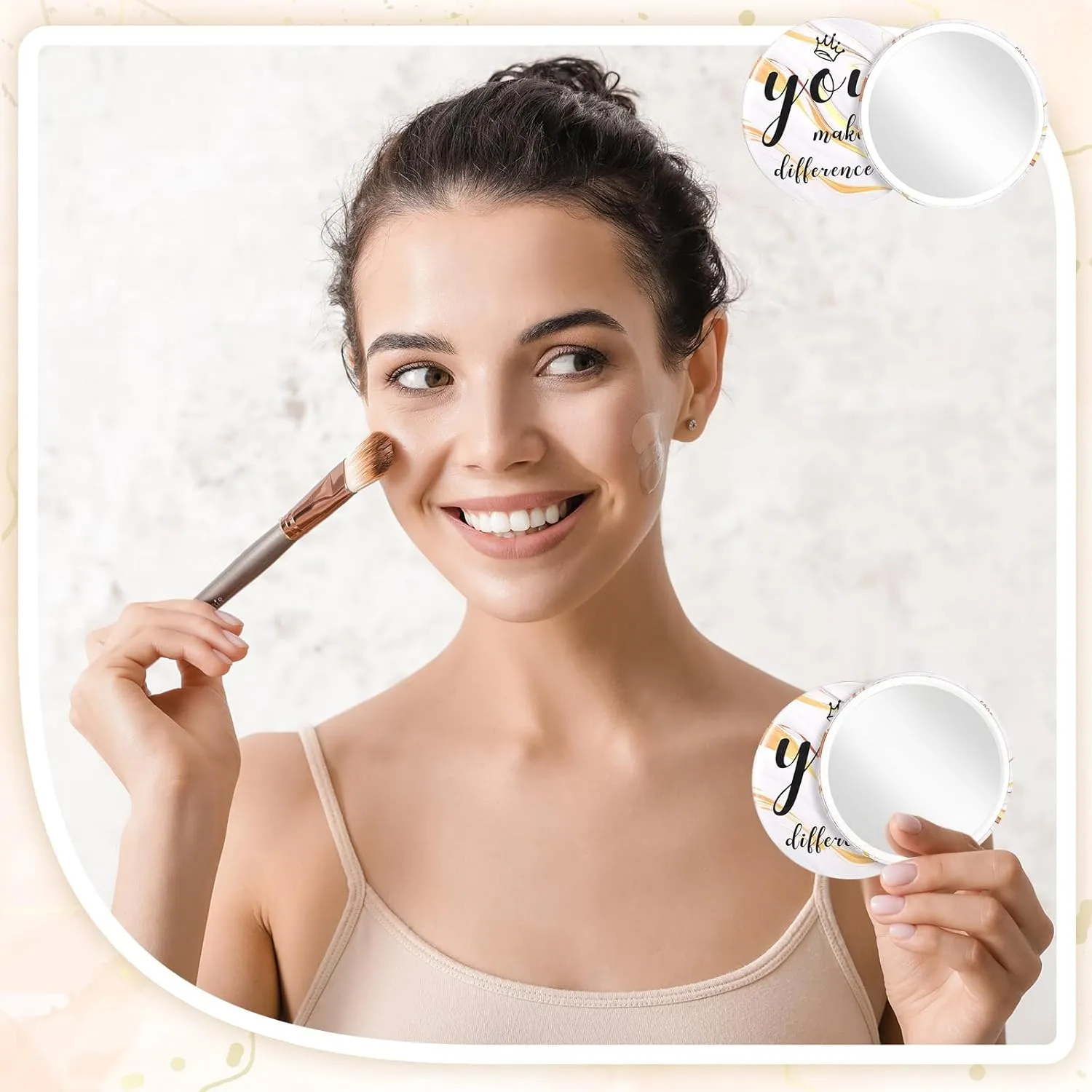 Tradder 48 Pcs 2.76 Inch Inspirational Mini Compact Mirror Bulk You Make a Difference Makeup Pocket Purse Mirror for Women Mother's Day Coworker Nurse Teacher Employee Appreciation Gift (White,Gold)