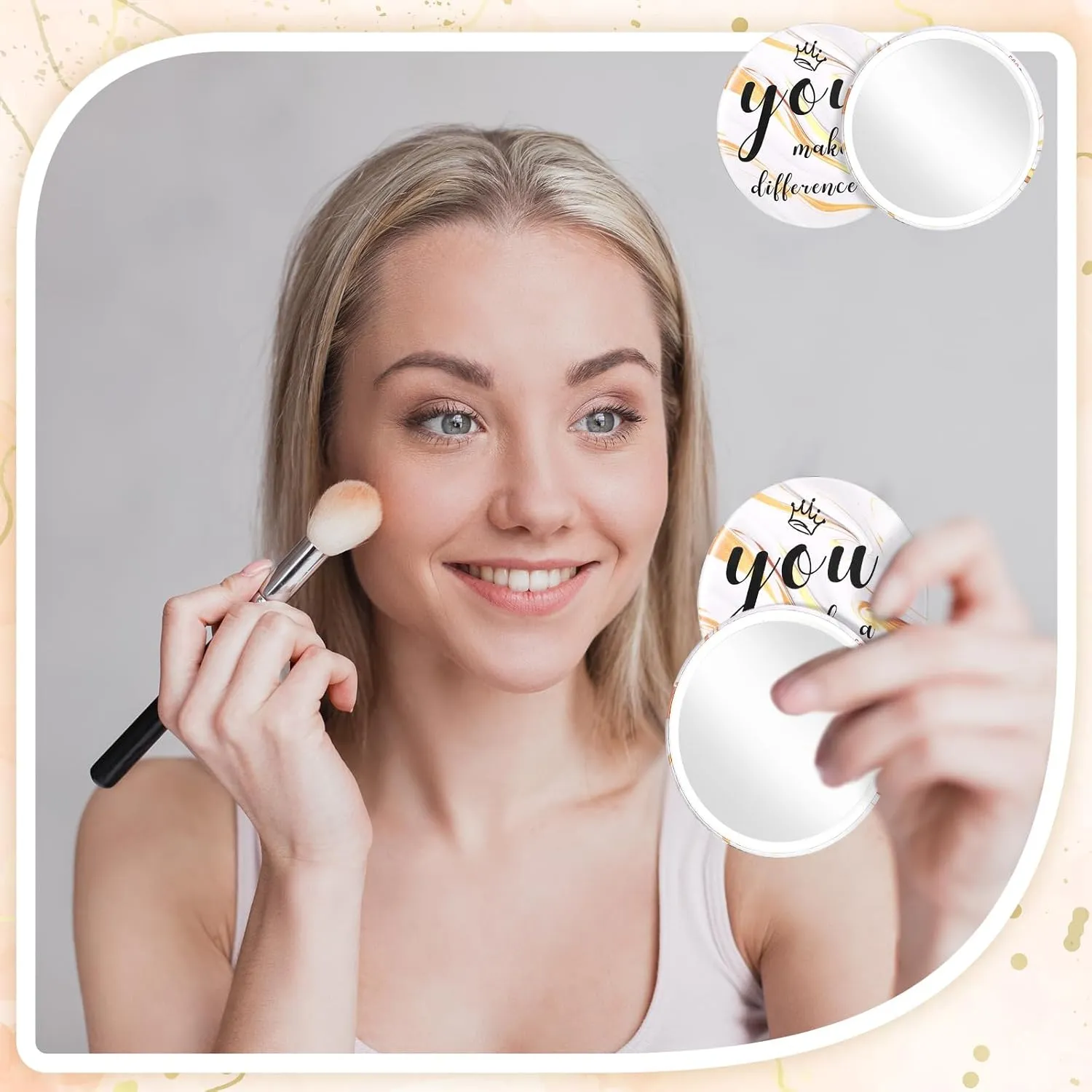 Tradder 48 Pcs 2.76 Inch Inspirational Mini Compact Mirror Bulk You Make a Difference Makeup Pocket Purse Mirror for Women Mother's Day Coworker Nurse Teacher Employee Appreciation Gift (White,Gold)