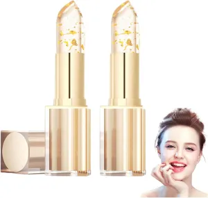 Transferproof Color Changing Lipstick, Color Change Lipstick with Crystals, Warm Change Glossy Lip Gloss, Color Changing Gold Foil for Women, Long Lasting 24 Hours