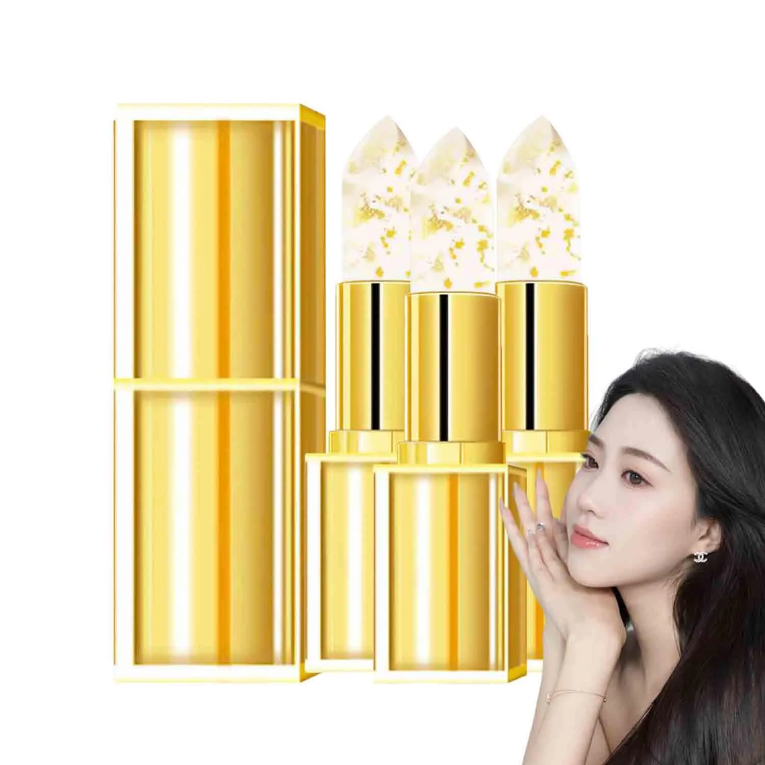 Transferproof Color Changing Lipstick, Crystal clear Color Alchemy, Color Changing Lipstick Gold Foil for Women, Moisturizing Glossy Shine Lip Gloss, Deep Nourishment