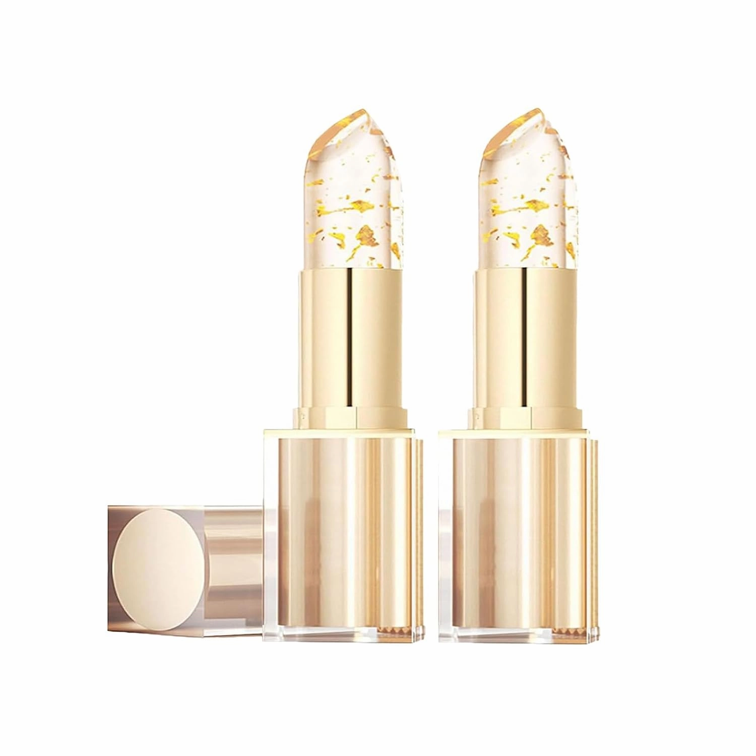 Transferproof Color Changing Lipstick，Gold Crystal Lipstick Color Changing,Long-lasting moisturizing Lip Balm (2pcs)