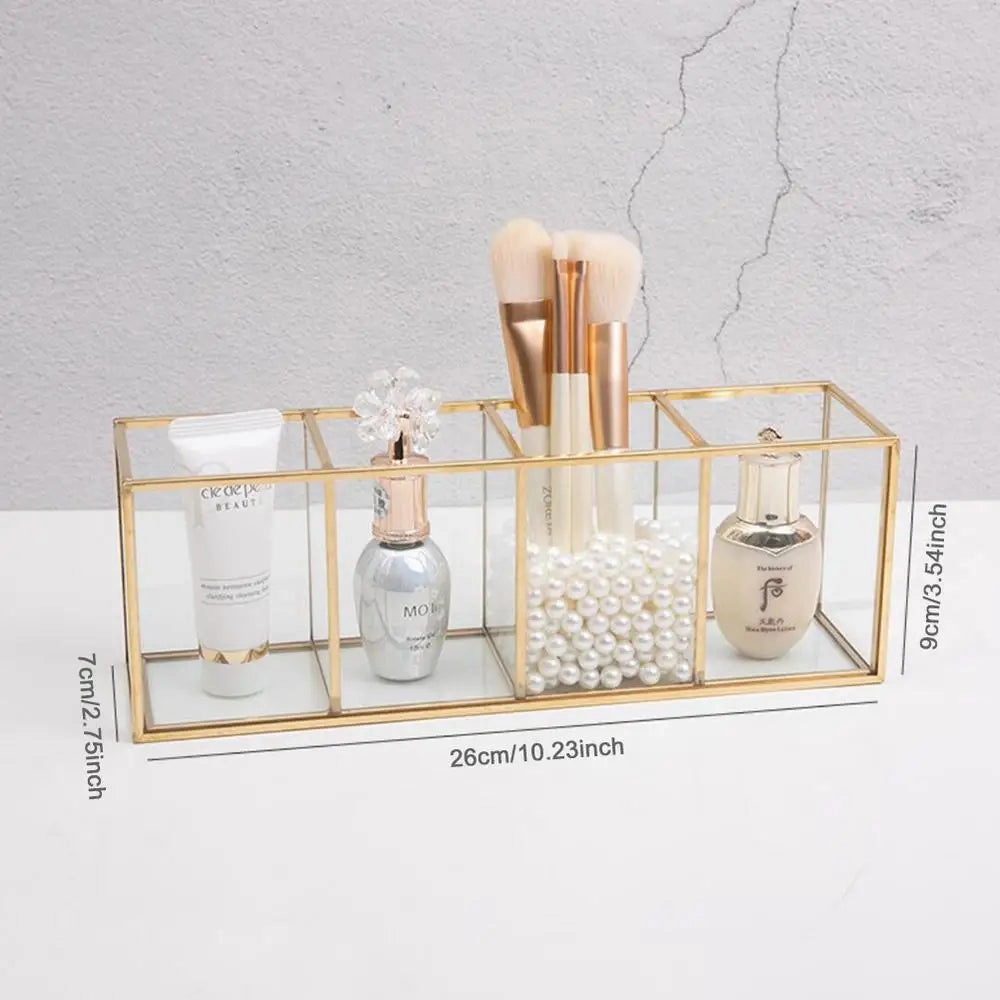 Transparent Glass Makeup Brush Storage Box Gold Cosmetics Container Ring Pencil Lipstick Holder Make Up Brushes Organizer