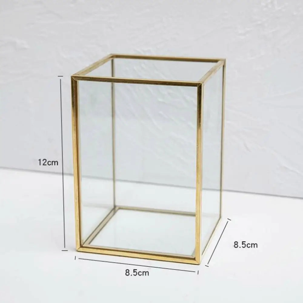 Transparent Glass Makeup Brush Storage Box Gold Cosmetics Container Ring Pencil Lipstick Holder Make Up Brushes Organizer