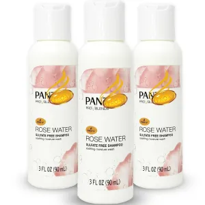 Travel Size Shampoo Rose Water, 3 Pack Sulfate Free, Soothing Moisture Wash, Replenishes Hydration, Safe for Color Treated Hair, Nutrient Infused, Pro-V Blends, 3 oz Each