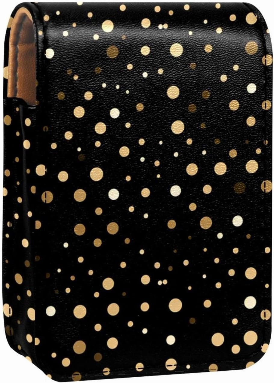 Travel Lipstick Organizer Case,Lipstick Case Portable Makeup Bag With Mirror,Black and Gold