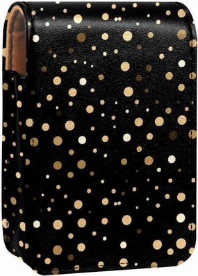 Travel Lipstick Organizer Case,Lipstick Case Portable Makeup Bag With Mirror,Black and Gold