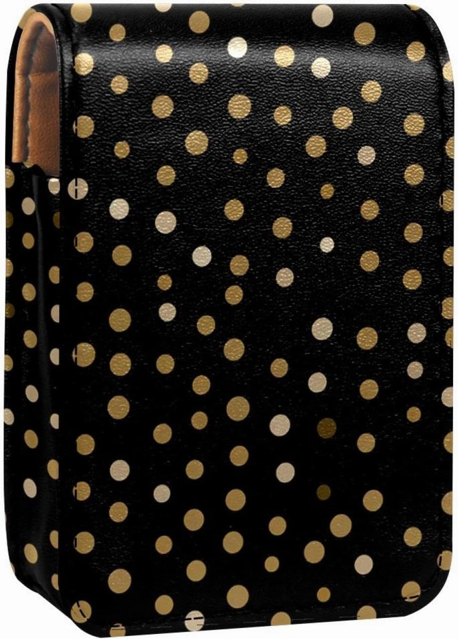 Travel Lipstick Organizer Case,Lipstick Case Portable Makeup Bag With Mirror,Black and Gold