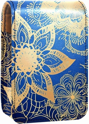 Travel Lipstick Organizer Case,Lipstick Case Portable Makeup Bag With Mirror,Blue and Gold Mandala Pattern