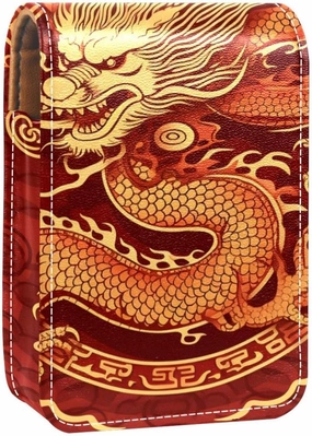 Travel Lipstick Organizer Case,Lipstick Case Portable Makeup Bag With Mirror,Chinese Gold Texture Dragons