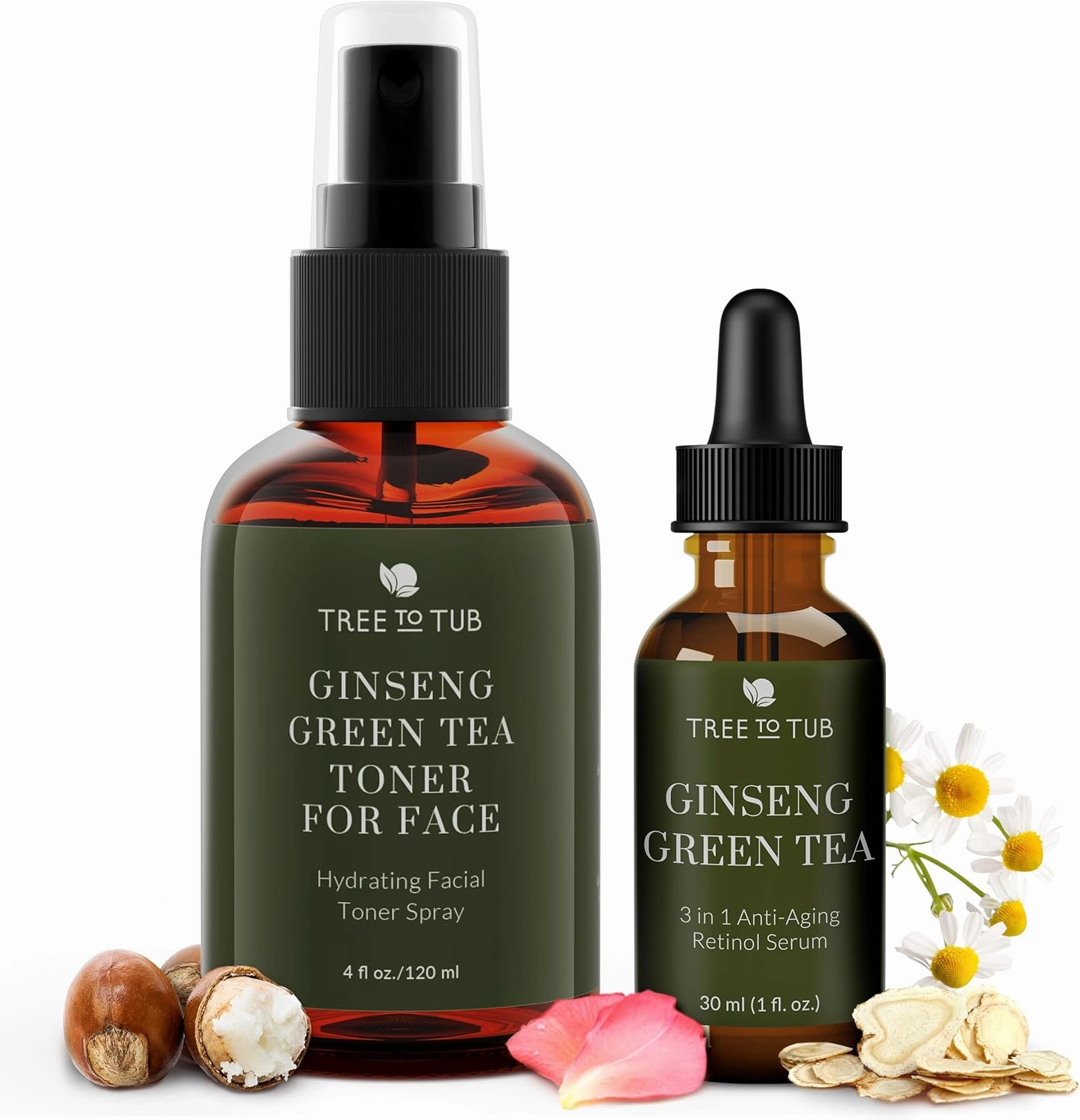 Tree To Tub Deep Calming Toner Spray for Sensitive Skin and Facial Serum for Face & Wrinkles - Face Toner with pH 5.5 Balanced, Face Priming and Hydrating with Hyaluronic Acid, Organic Witch Hazel