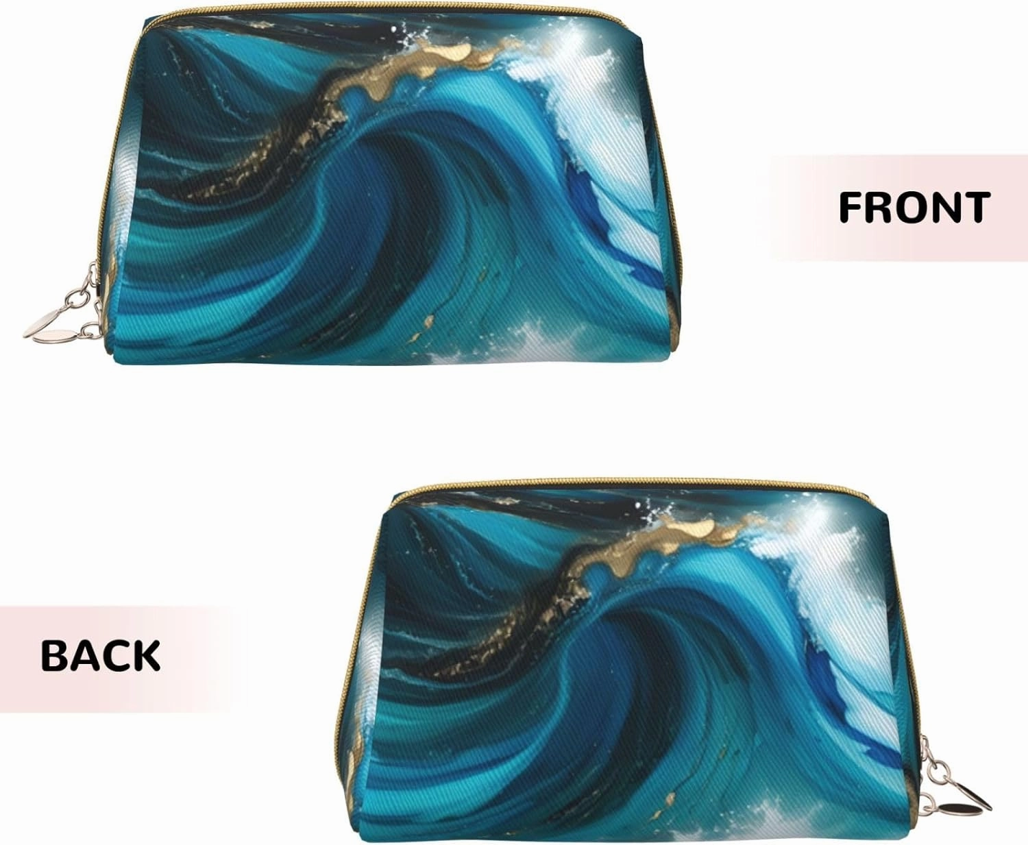 Turquoise Blue Gold Marble Toiletry Pouch, Travel-Friendly Makeup Organizer For Makeup Brushes, Lipsticks