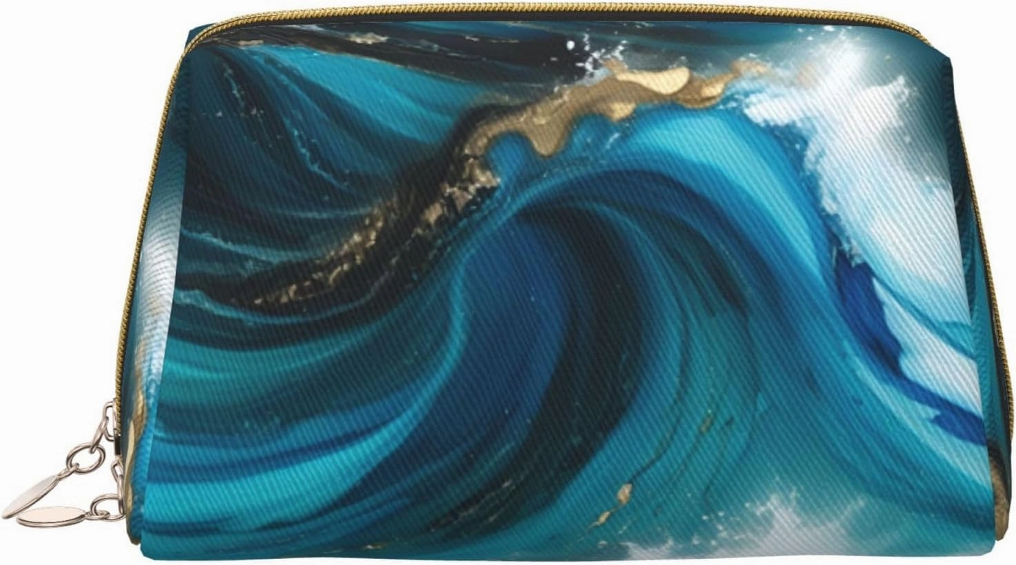 Turquoise Blue Gold Marble Toiletry Pouch, Travel-Friendly Makeup Organizer For Makeup Brushes, Lipsticks