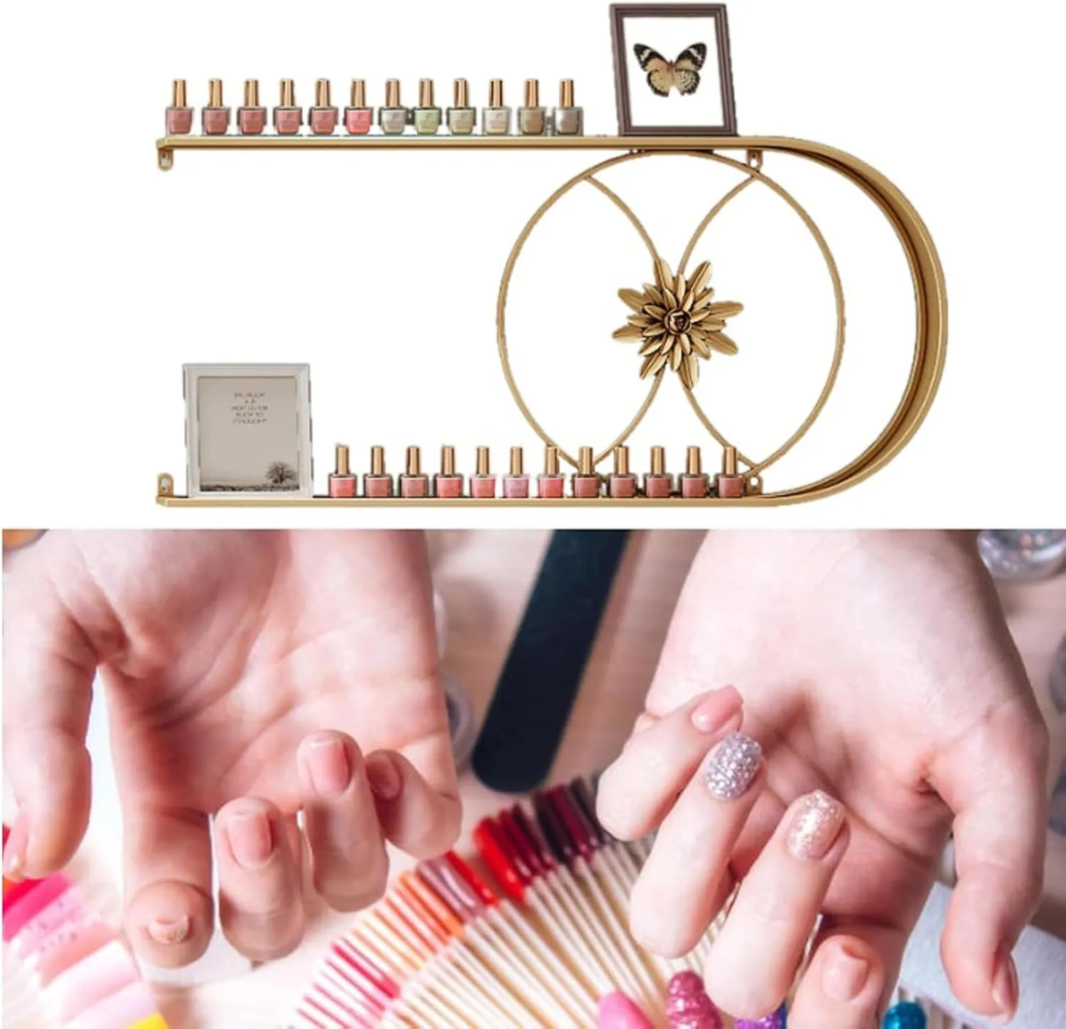 U Shape Metal Wall Mounted Nail Polish Storage Racks, Essential Oil Display Shelf Cosmetic Lipstick Perfume Organizer for Salon Beauty Nail Shop,Black,8 Piece Set