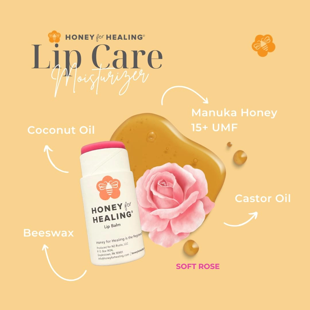 Ultra-Hydrating Tinted Formula Made with Manuka Honey 15  UMF, Coconut Oil, Beeswax | 12  Hour Moisture, Zero Waste Recyclable Tube | Lip Moisturizer & Color in One 0.25 oz / 7 gr (Soft Rose)
