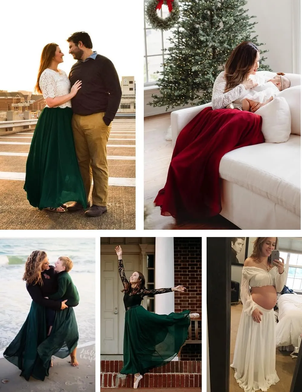 v28 Women Full/Ankle Length Elastic Pleated Retro Maxi Chiffon Long Skirt