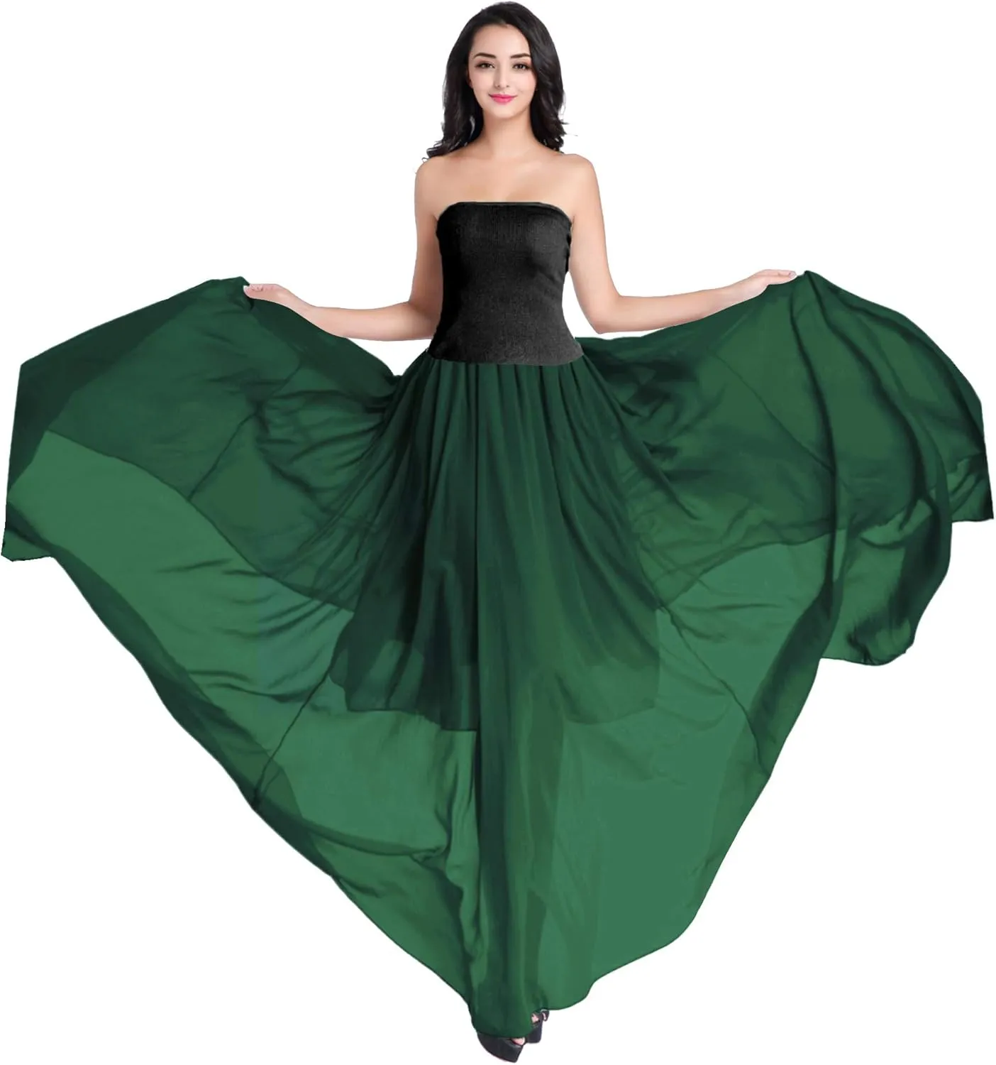 v28 Women Full/Ankle Length Elastic Pleated Retro Maxi Chiffon Long Skirt