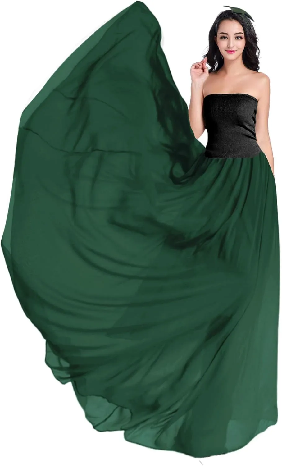 v28 Women Full/Ankle Length Elastic Pleated Retro Maxi Chiffon Long Skirt