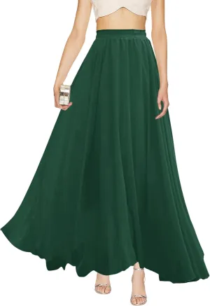 v28 Women Full/Ankle Length Elastic Pleated Retro Maxi Chiffon Long Skirt