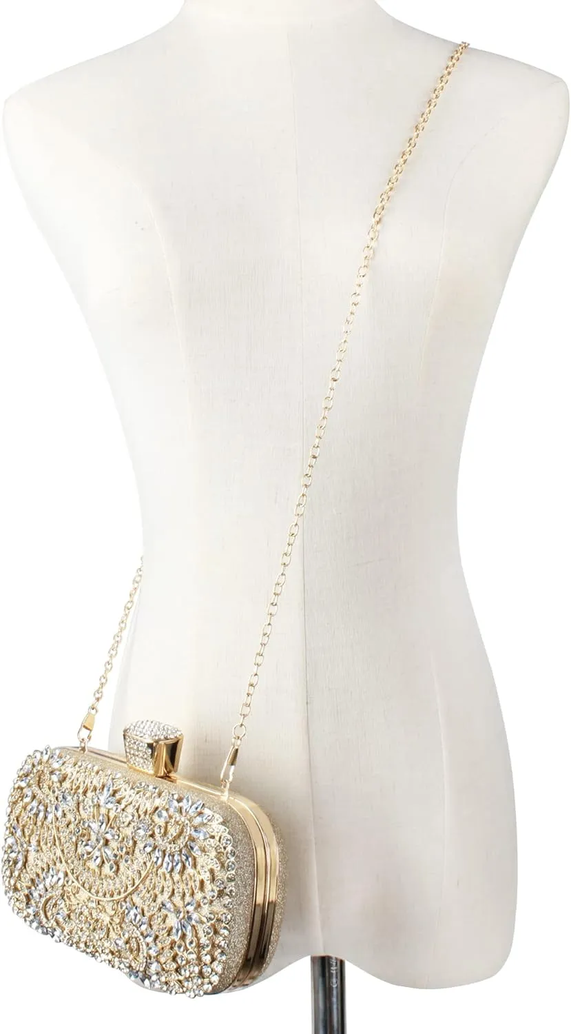 Van Caro Womens Metal Clutch Geometric Evening Handbag Diamond Chain Purse