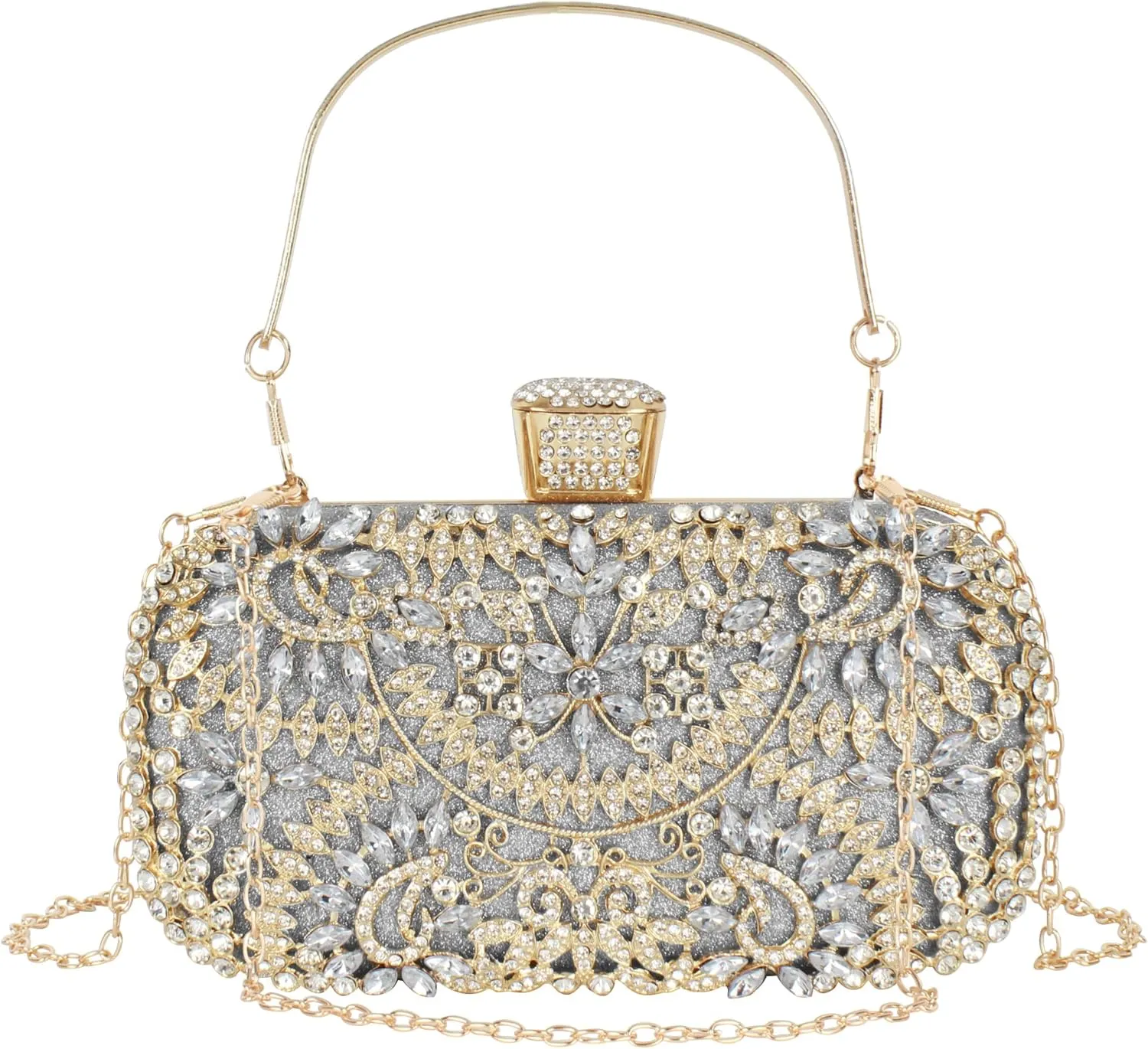 Van Caro Womens Metal Clutch Geometric Evening Handbag Diamond Chain Purse