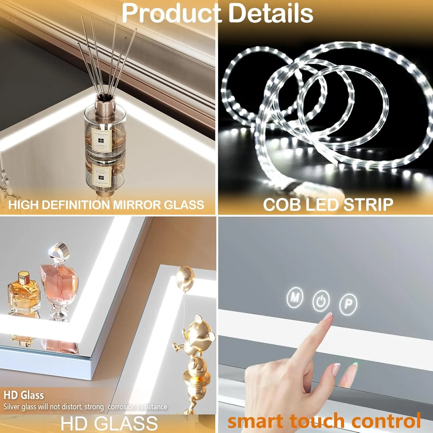 Vanity Mirror with Lights, 11"× 14" LED Makeup Mirror, Lighted Makeup Mirror with Lights, Smart Touch Control Dimmable 3 Modes Light 360°Rotation Gold
