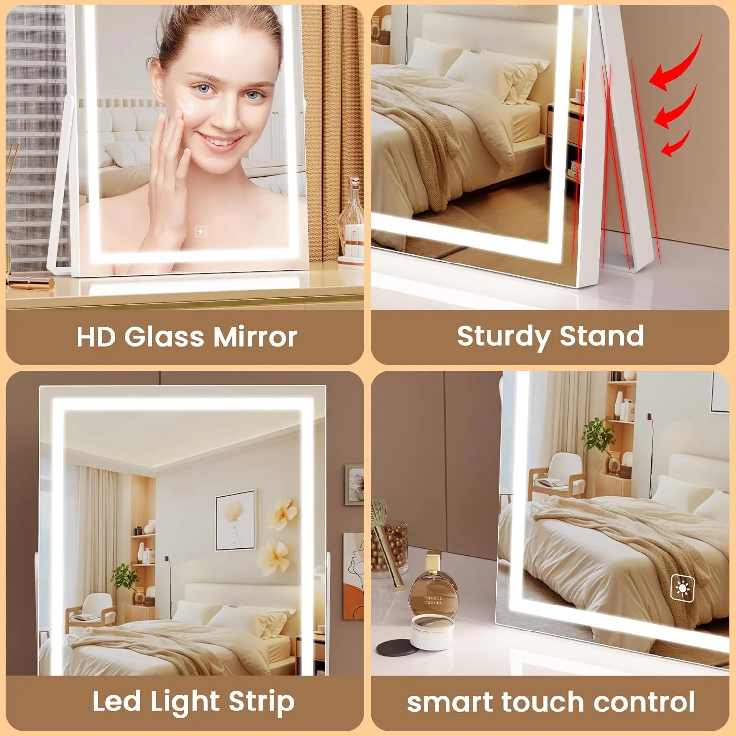 Vanity Mirror with Lights, 11"× 14" LED Makeup Mirror, Lighted Makeup Mirror with Lights, Smart Touch Control Dimmable 3 Modes Light 360°Rotation Gold