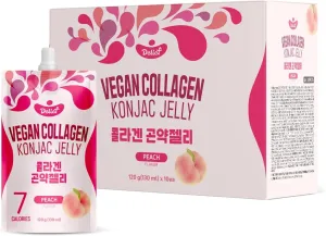 Vegan Collagen Konjac Jelly (Peach Flavor) 120g x 10 Packs – Low-Calorie Fruit Gel Snack, Gluten-Free, Plant-Based, 7 kcal per Pouch