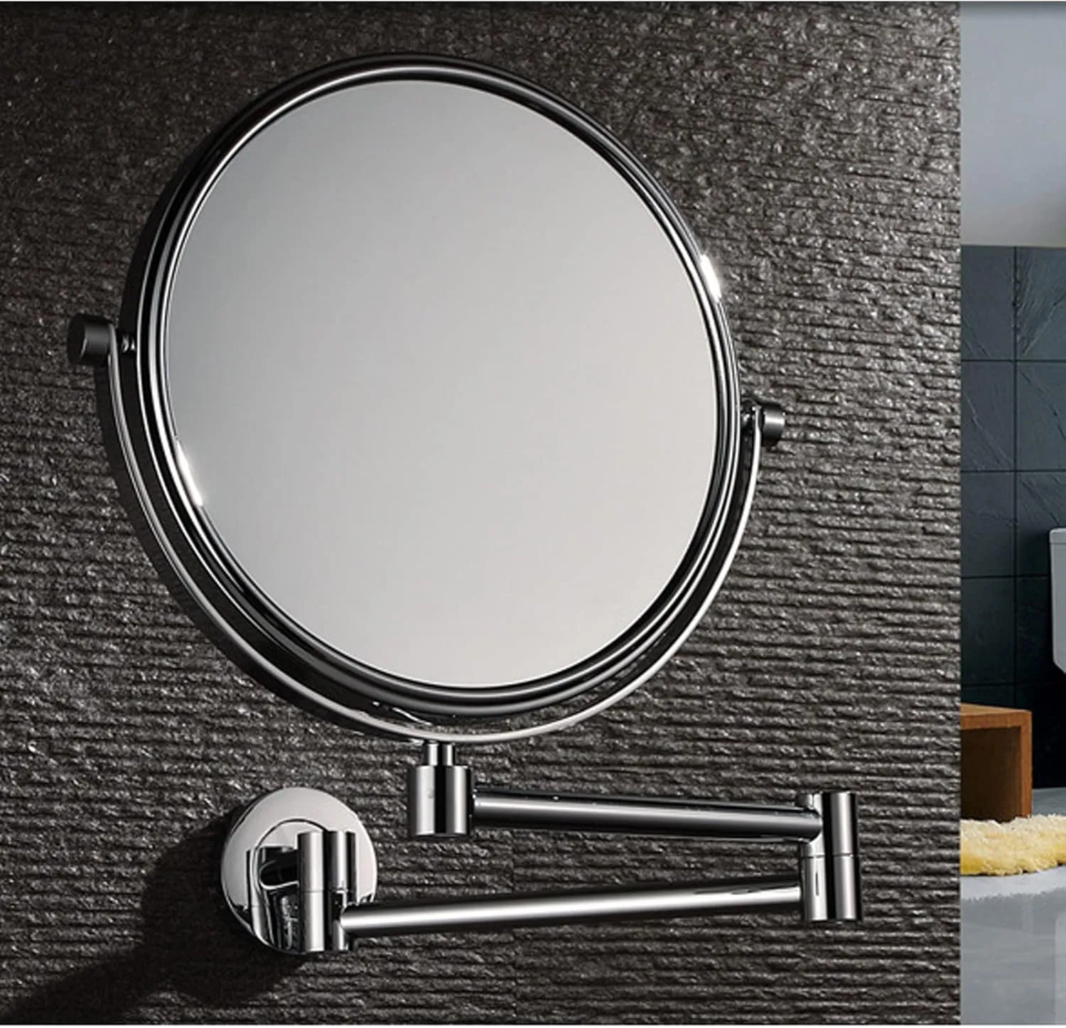 Wall Mounted Makeup Mirror, Make Up Mirror, 1x/ 10x Magnifying Mirror, 8'' Two-Sided Swivel Extendable Bathroom Mirror, 360° Swivel Double Sided Extendable Bathroom Mirror for Shaving