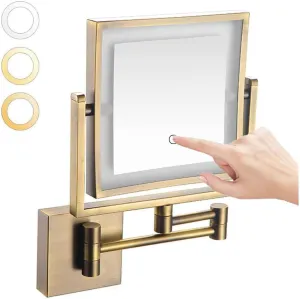 Wall-Mounted Makeup Mirror with Light and Magnification 3X 2-Sided with 3 Color Led Dimmable 360 Swivel Extension Shaving for BathroomRose Gold Plug(Antique,Hardwire)