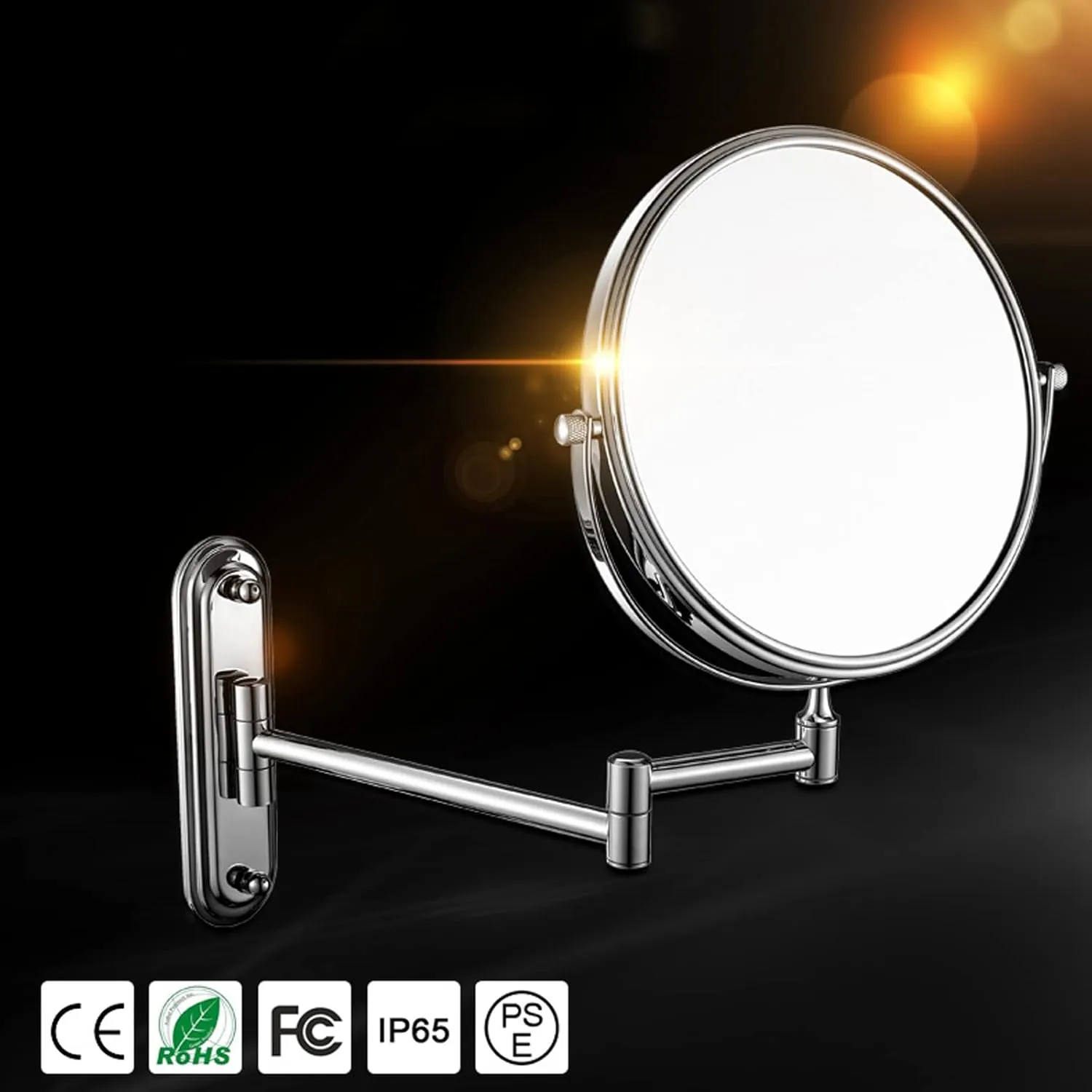 Wall Mounted Makeup Mirror,1x/ 10x Magnifying Mirror,Make Up Mirror,8'' Two-Sided Swivel Extendable Bathroom Mirror,360° Swivel Double Sided Extendable Bathroom Mirror for Shaving