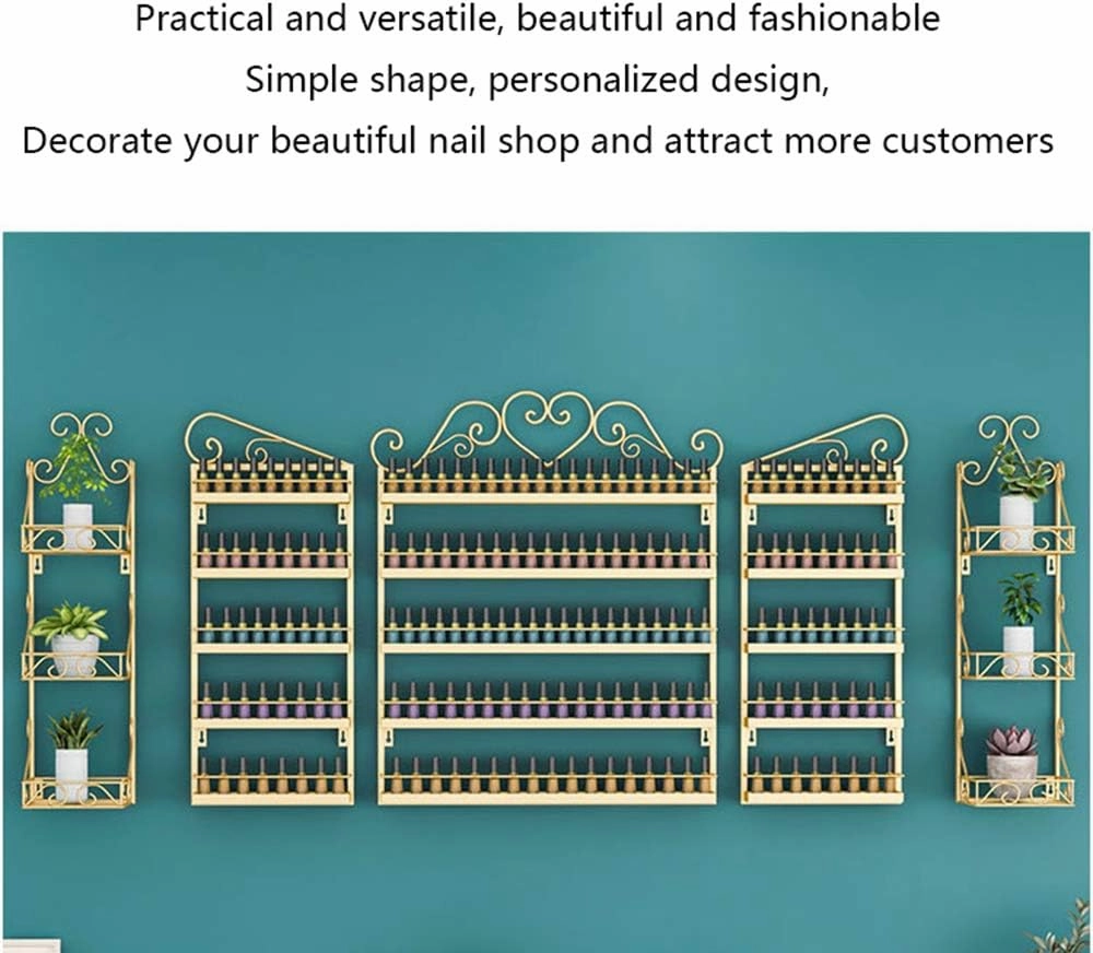 Wall-Mounted Metal Nail Polish Display Stand, 5-Layer Essential Oil Nail Polish Storage Box Shelf, Salon Art Display Polish Stand, Cosmetics Display Stand for Perfume Lipstick Essential Oil Z (Gold