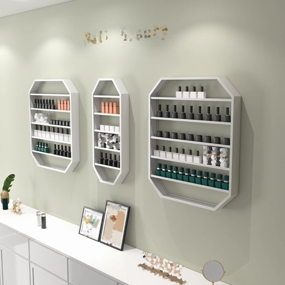 Wall Mounted Nail Polish Glue Organizer Rack, 5 Tiers Lipstick Perfume Essential Oil Display Stand for Home Spa Nail Shop Storage，Silver 60x7x72cm