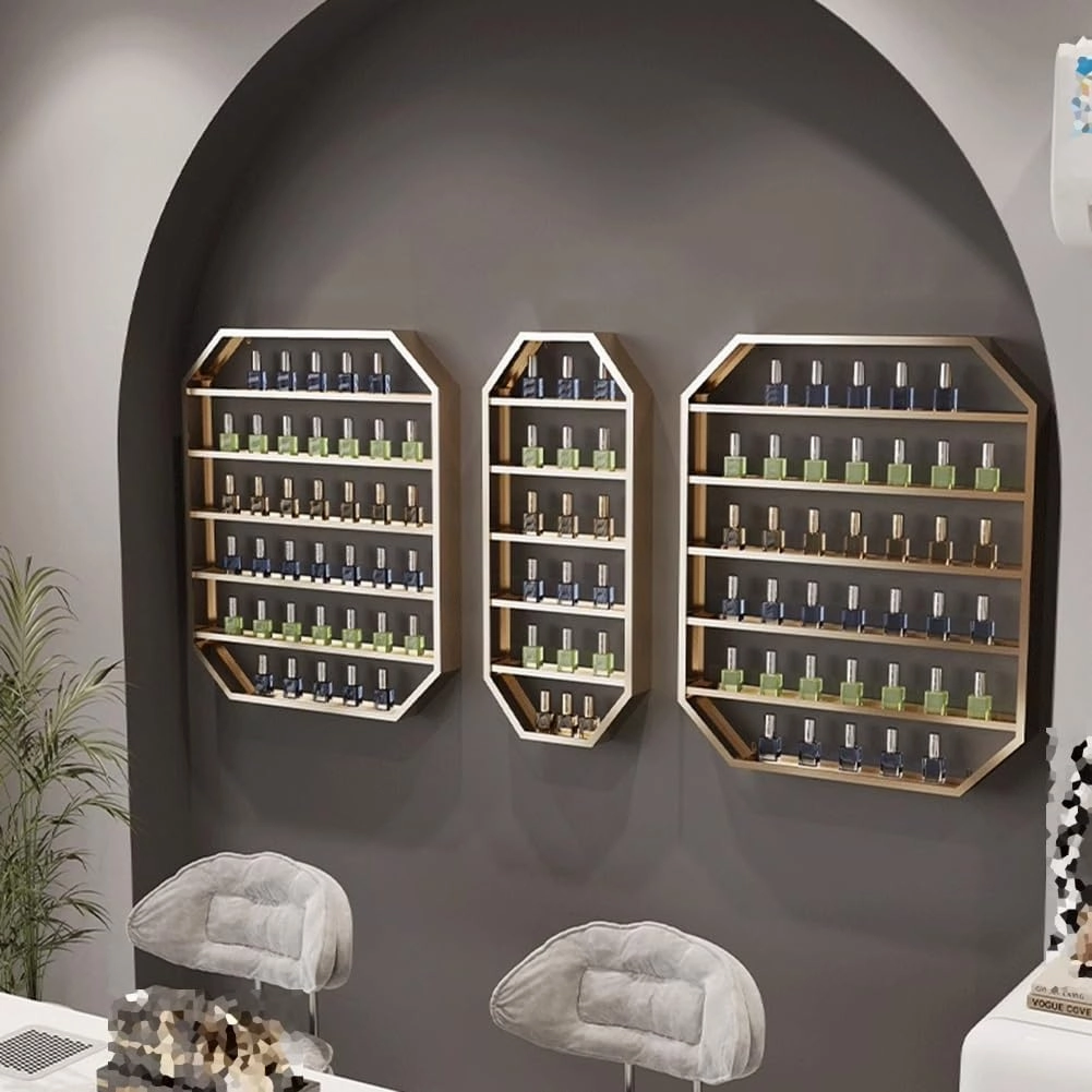 Wall Mounted Nail Polish Glue Organizer Rack, 5 Tiers Lipstick Perfume Essential Oil Display Stand for Home Spa Nail Shop Storage，Silver 60x7x72cm
