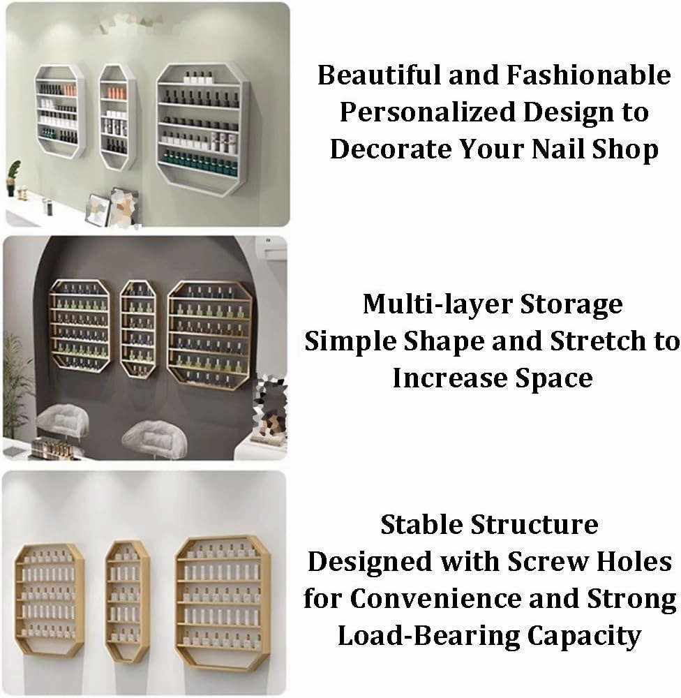 Wall Mounted Nail Polish Glue Organizer Rack, 5 Tiers Lipstick Perfume Essential Oil Display Stand for Home Spa Nail Shop Storage，Silver 60x7x72cm