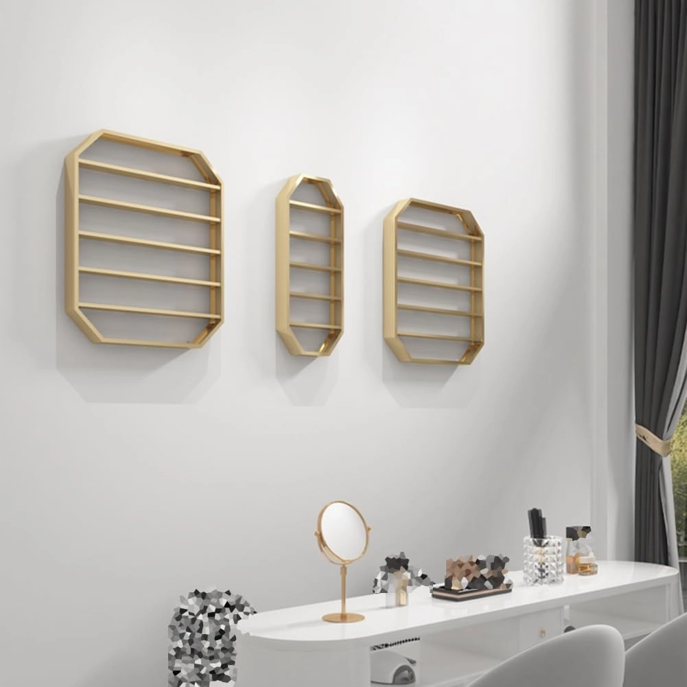Wall Mounted Nail Polish Glue Organizer Rack, 5 Tiers Lipstick Perfume Essential Oil Display Stand for Home Spa Nail Shop Storage，Silver 60x7x72cm