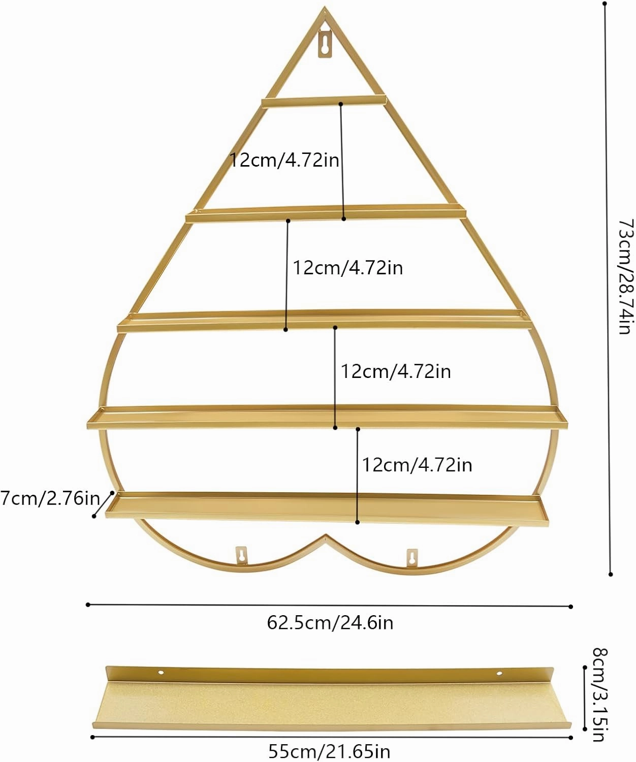 Wall-Mounted Nail Polish Rack, Set of 6 Heart-Shaped Gold Nail Polish Shelf Lipstick Perfume Cosmetic Display Shelf for Home Spa Nail Salon Shop