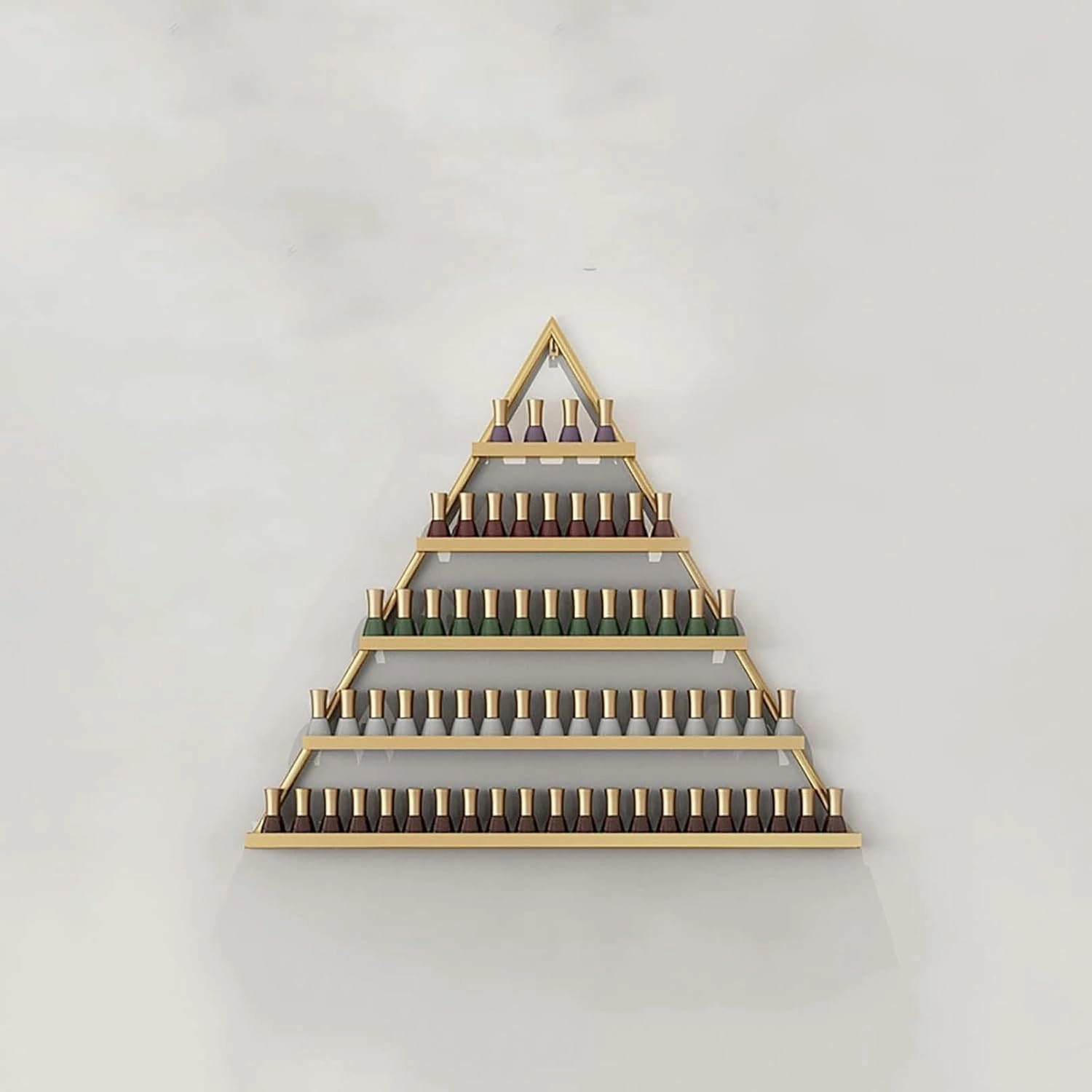 Wall Mounted Nail Polish Storage Racks, 5 Tiers Triangle Cosmetic Display Rack, Multifunction Floating Shelf for Organizing Lipstick Essential(Gold)