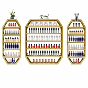 Wall-Mounted Nail Polish Storage Racks, Metal Nail Polish Racks, Multi-tiers Display Rack Cosmetic Display Rack Lipstick Perfume Wall Shelf Essential Oil Organizer for Homes, Nail Salons (Gold)