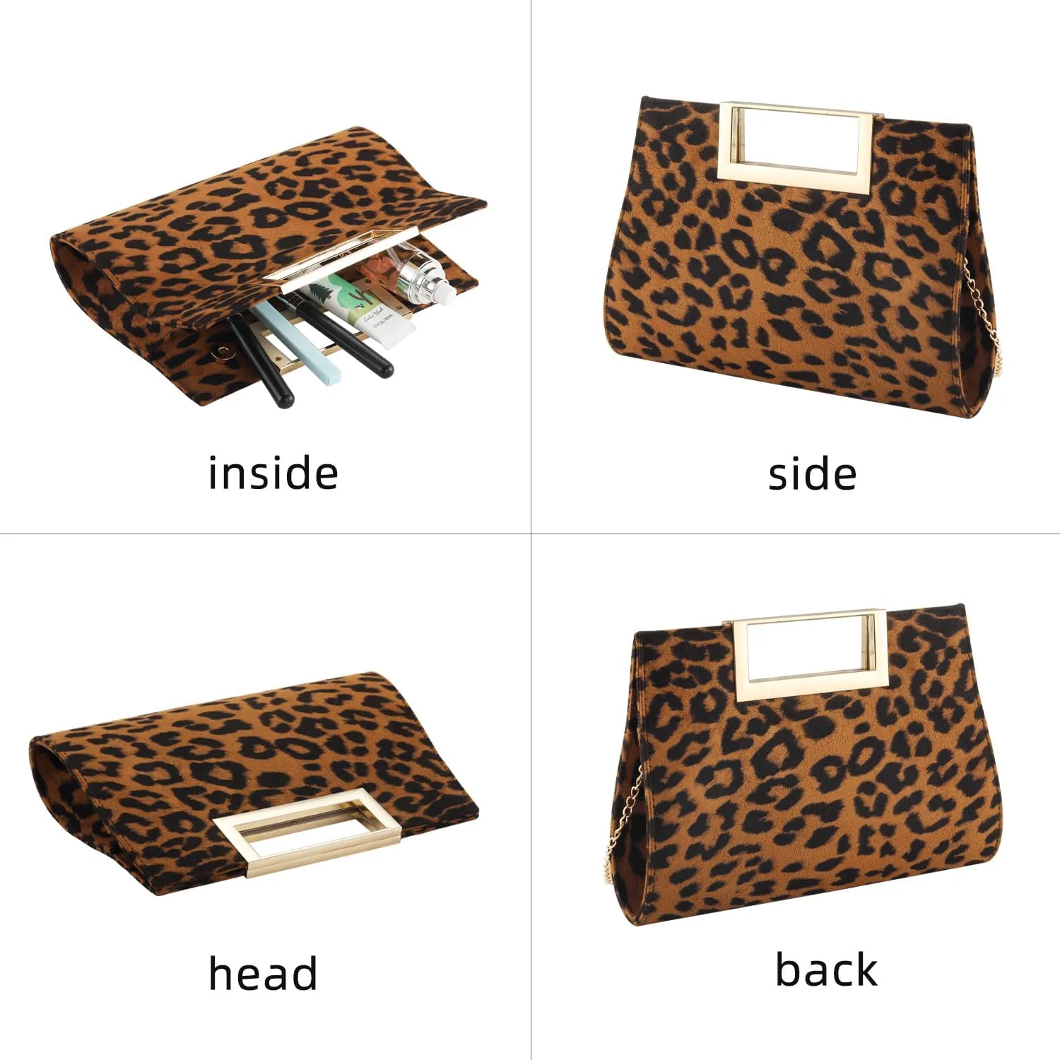 WALLYN'S Clutch Purse for Women PU Leather/Straw Evening Party Metal Grip Cut it out Handbag with Shoulder Chain Strap